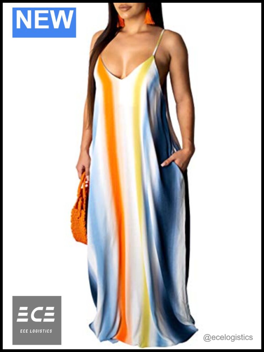 Plus Size Maxi Dress Sleeveless Flowy Beach Sundress with Pockets